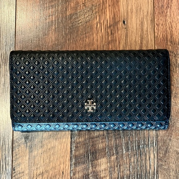 TORY BURCH Marion Quilted Embossed Leather Envelope Wallet Multi Gusseted - Picture 6 of 10
